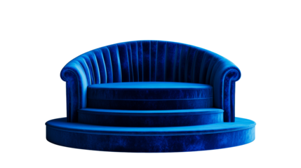 Blue velvet tiered round chair seating, cut out transparent