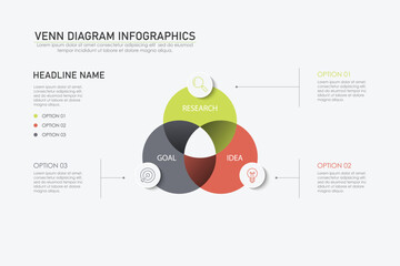 Venn diagram infographic chart template for business 3 parts, options, presentation with venn diagram elements vector illustration.