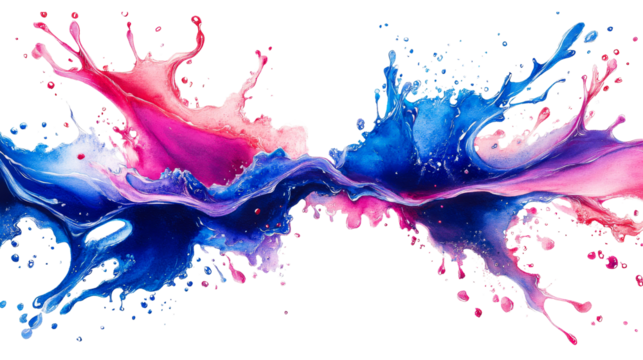 Vivid color ink collision, vibrant splash liquid dye, cut out transparent