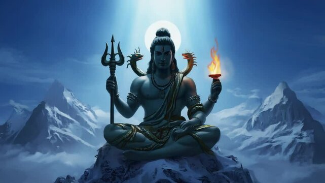 Dynamic animation of Lord Shiva in his Nataraja form, the cosmic dancer with multiple arms. Ideal for Hindu art and spiritual movement.