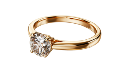 Elegant gold engagement ring with sparkling stone, cut out transparent