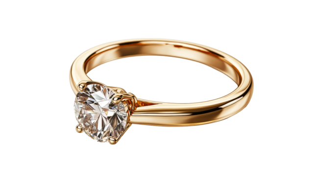 Elegant gold engagement ring with sparkling stone, cut out transparent