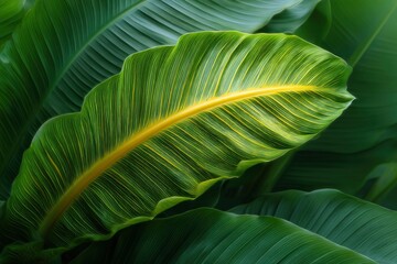 Large Green Leaf with Yellow Vein Close Up