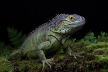 Obraz premium Green Iguana on Moss