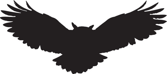 Horned Owl silhouette in flight. Represents wisdom, mystery, and nocturnal nature. Adobe Illustrator Artwork