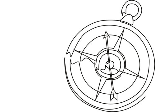 recommend clip art: Magnetic compass continuous one line drawing. Land, sea, navigation, geography compass single line art vector illustration. Editable vector.