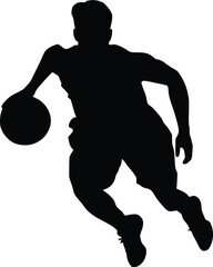 Basketball Player Silhouette Dribbling and Running &ndash; Sports Motion Graphic for Athletic, Competitive, and Dynamic Designs