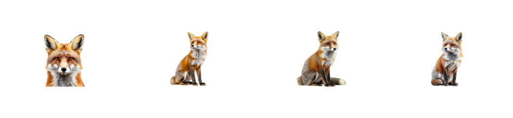 Fototapeta premium Fox portraits and poses, close up view wildlife animal. cut out transparent
