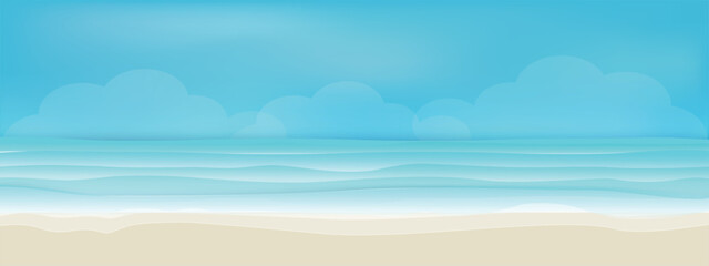 Beach and clear sky background, landscape illustration, horizontal nature vector banner
