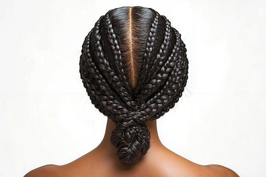 A woman with long black hair in a braided bun