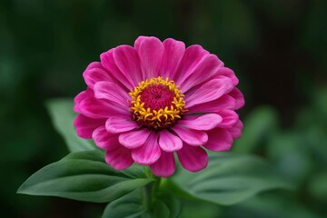 Obraz premium Pink Zinnia Flower with Yellow Center