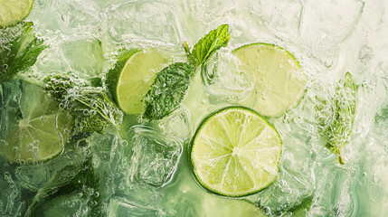 Refreshing Mojito Lime Mint Ice Cubes Drink