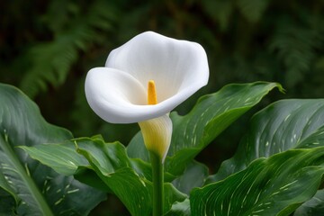 White Calla Lily Flower with Green Leaves