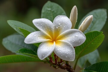 Fototapeta premium Plumeria Flower with Water Droplets