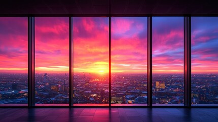 Fototapeta premium Panoramic city sunset view from high rise