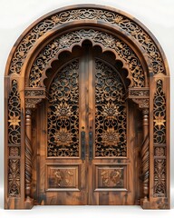 Traditional carved entrance with ornate woodwork high resolution picture