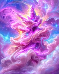 Fototapeta premium Majestic unicorn surrounded by soft white clouds in a dreamy sky full of imagination and wonder