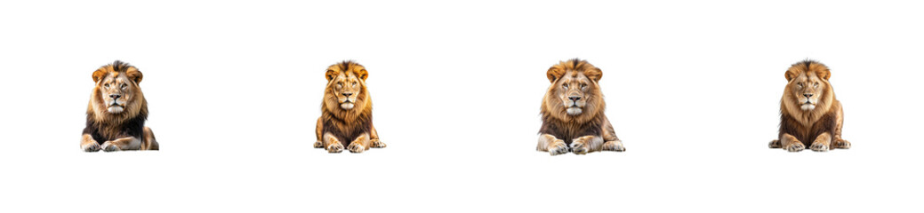 Fototapeta premium Four male lions sit majestically facing forward. cut out transparent
