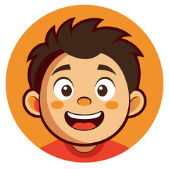 Happy boy smiling with an excited expression against an orange background  