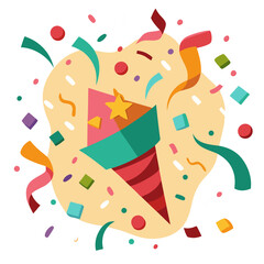 Naklejka premium Confetti in a Colorful Party Cone with Whimsical Background 