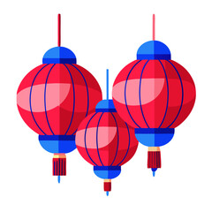 Fototapeta premium Red and Blue Paper Lanterns in a Flat Design 