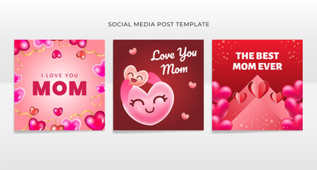 Mother’s Day Love Card Social Media Template Cute Heart Balloons & Sweet Quotes for Mom