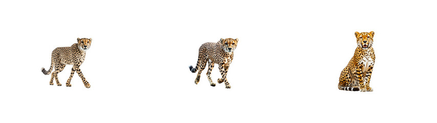 Spotted Cheetah Posing in Various Positions. cut out transparent