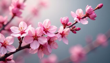 Obraz premium Delicate pink cherry blossoms, soft petals, floral branches , springtime, floral design