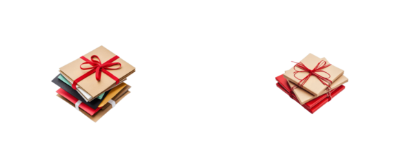 Stacks of colorful wrapped gifts tied with ribbons for celebration. cut out transparent