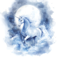 Fototapeta premium Mystical Cloud Unicorns – Fantasy Smoke Horses in Dreamy Skies, Watercolor Style