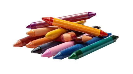 Vibrant Crayons: A captivating view of vivid crayons of assorted colors piled in a bundle, perfect for artistic expression and playful creativity.