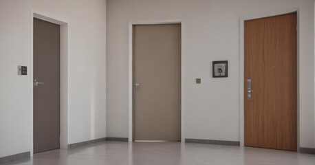 Fototapeta premium Modern service bell beside minimalist door, contemporary lobby , entrance, glass, metal