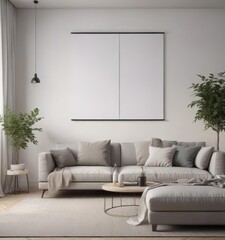 Modern minimalist living room, poster mockup hanging on clips ,  room,  simple,  artwork