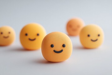 minimalistic arrangement of various emoji icons on white background with ample copy space