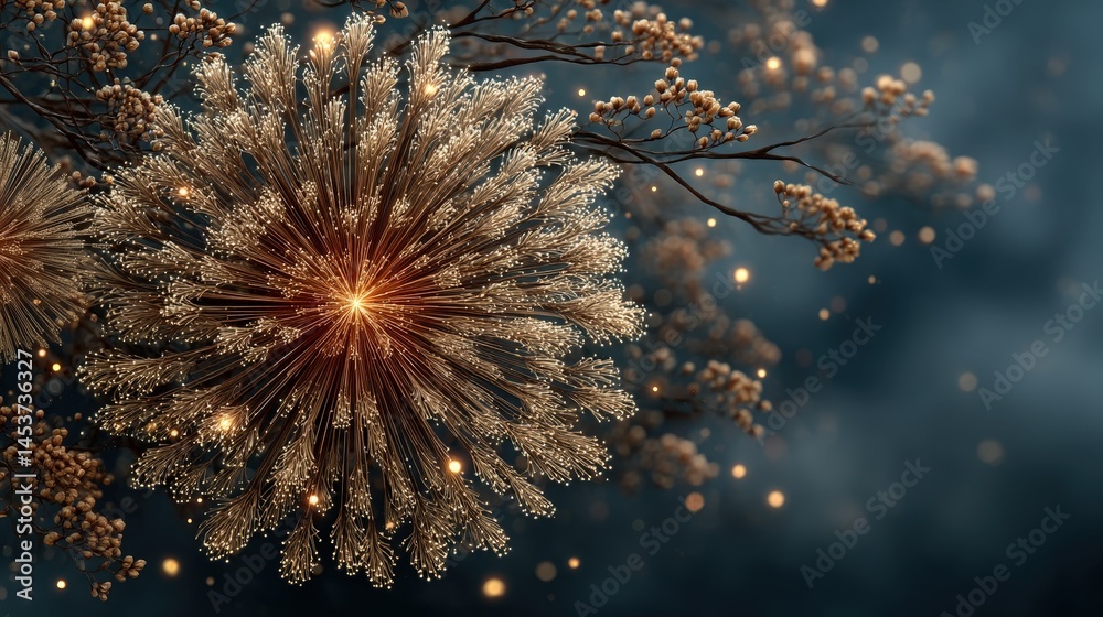 Poster beautiful bunch of flowers lightly dusting with snowflakes creating a serene winter scene of nature'
