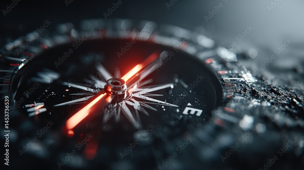 Poster Clock with red illuminated light indicating the passage of time with a focus on the glowing dial and hands movement