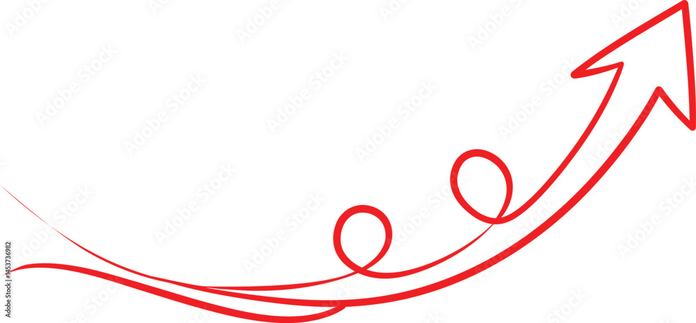Poster red curved arrow pointing upwards and to the right on the transparent background ai generative