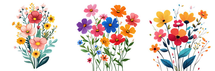 Set of A minimalist artistic composition of flowers painted in shades of pink, blue, and white on transparent png background. Ai generated