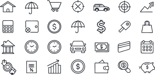 Fototapeta premium Finance and Business Editable Stroke Outline Icons Set Isolated on White Background - Flat Vector Illustration. Pixel Perfect. 64 x 64.