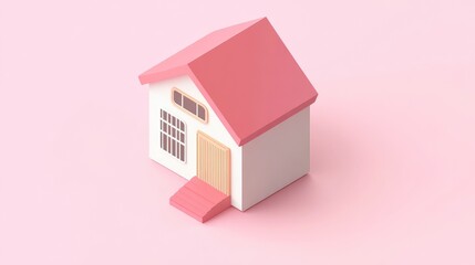 Isometric UI design of real estate app showing house icon on screen