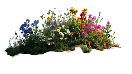 Naklejka premium Vibrant flower garden showcasing a variety of colorful blooms in full bloom during sunny day