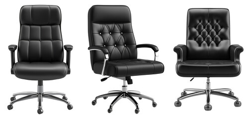 Black office chair isolated on a transparent background