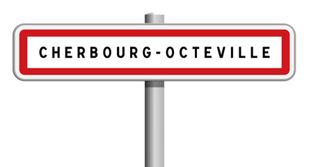 Panneau sur poteau de Cherbourg-Octeville, Manche, Normandie