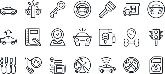 Car & Driving Icons Set – Vehicle, Navigation, Maintenance, Safety, Transportation