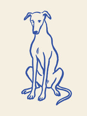 Sitting greyhound dog — naive bold sketch illustration