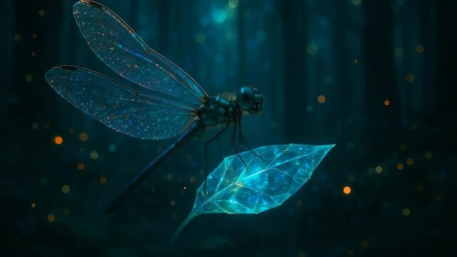 Enchanted Dragonfly with Sparkling Wings in Mystical Forest