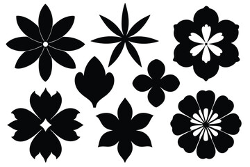 Obraz premium Assorted black flower silhouettes arranged on white display diverse petal shapes for nature lovers