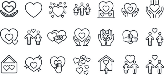 Love & Relationship Icons Set &ndash; Heart, Couple, Hands, Home, Care