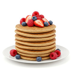 Gluten Free Pancakes with Mixed Berries on White Background