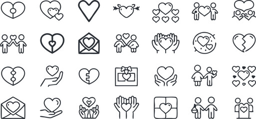 Love & Heart Icons Set &ndash; Romance, Relationships, Affection, Charity, Emotions